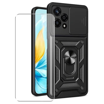 Image de SDTEK Coque pour Honor 200 Lite Housse Téléphone D&#039;objectif D&#039;appareil Photo, Support, Bague Magnétique Protecteur écran Verre (Noir)