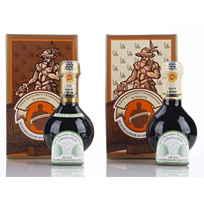 Image de Acetaia Gambigliani Zoccoli Duo de Vinaigre Balsamique Traditionnel Modène D.O.P. 2 flacons 100 ml d&#039;ABTM minimum 12 ans et plus 25 vieillissement