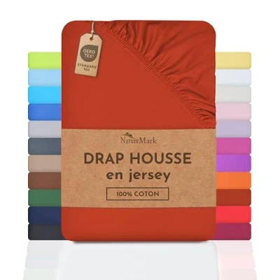 Image de NatureMark Drap Housse en Jersey, 100% Coton, Disponible dans de Nombreuses Tailles et Couleurs, qualité Oeko Tex Standard 100, 120 x 200 cm, Rouge Rouille