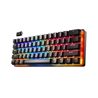 Image de SteelSeries Apex Pro Mini Wireless clavier gaming HyperMagnetic Format compact 60% Actionnement ajustable RGB Touches PBT Bluetooth 2.4 GHz USB C Américain QWERTY