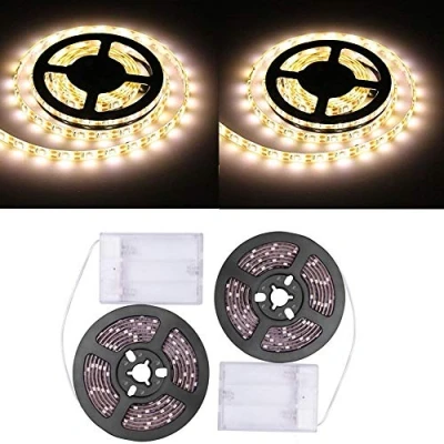 Image de LED Ruban,Bande LED,5050 IP65 Étanche Bande 2x1m/30 Avec Boite à Pile Kit Lumineuse Flexible Peut Découpé Clignotant au Néon Decor Rubans pour Meuble,Escalier,Chambre,Cuisine Blanc Chaud