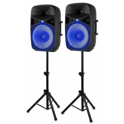 Image de VONYX VPS152A Enceinte Sono Portable, Puissance de 1000W, Technologie Bluetooth, LEDs au Rythme la Musique, Livré avec Pieds, Microphone et Télécommande