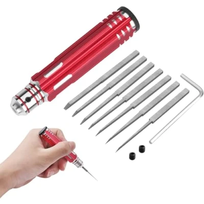 Image de Craznick Kit d&#039;outils 7 en 1 Prime Model Scriber Gundam résine avec lames de 0,1/0,2/0,4/0,6/0,8/1,0/2,0 mm pour modélisme, loisirs créatifs, gravure, coupe Rouge