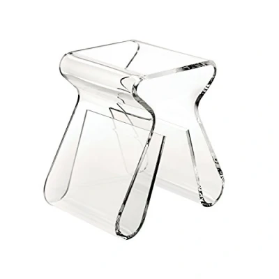Image de UMBRA Magino stool. Petite table d&#039;appoint ou chevet Magino, avec range magazines sur les 2 pieds. En Acrylique transparant. Dimension 42x29x43cm.