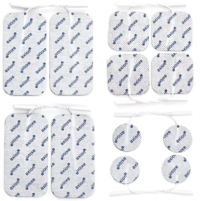 Image de 12 électrodes mixte axion Patchs pour électrostimulateur TENS et/ou EMS réutilisables et autocollants avec connexion filaire de 2 mm
