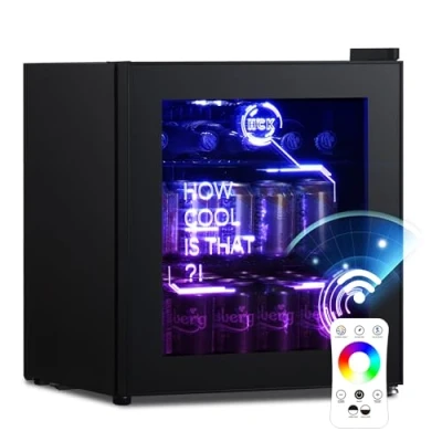 Image de HCK Mini Frigo, Réfrigérateur Pour Boissons Avec éclairage Moderne Cyberpunk, 48L Petit Frigo Silencieux de 0 15C, Bar Intérieur, Salle Jeux, Fête, Noir.