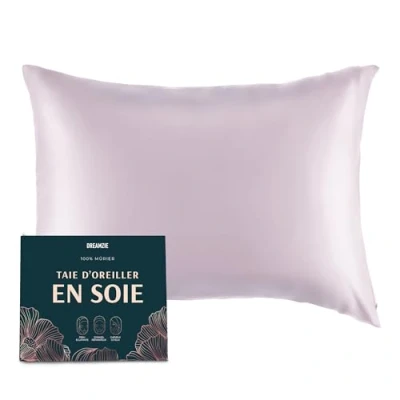 Image de Dreamzie Taie d oreiller en Soie 100% Naturelle de mûrier pour Les Cheveux et la Peau 19 mm des Deux côtés 1 unité Lilas 50x70 cm