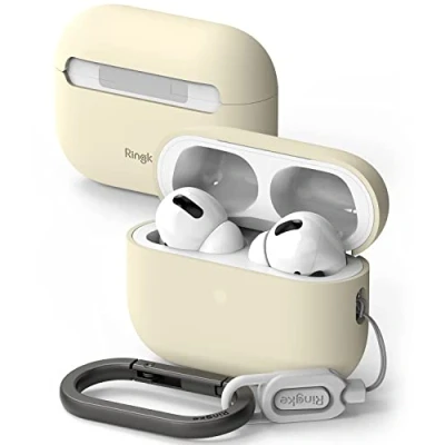 Image de Ringke Coque Silicone Compatible avec AirPods Pro 2 (2022) [Silicone Case] Douce Coloré À la Mode Bumper Ultra Mince Fine Souple Légère Étui Cream