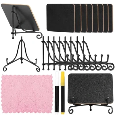 Image de Belle Vous Lot de 10 Minis Tableaux Noirs avec Chevalets Chevalet Porte Nom Table en Ardoise Double Face pour Menus, Num Table, Messages, Décoration Fête, Mariage &amp; Anniversaire