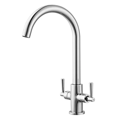 Image de Peppermint Robinet mitigeur de cuisine monobloc chromé à double levier 1 trou Bec pivotant 360 Col cygne