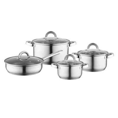 Image de FLORINA Set de Casseroles LOGAN I Ensemble 8 Pièces avec Poêle en Acier Inoxydable Haute Qualité Résistant au Lave Vaisselle Échelle Mesure Pratique Adapté à Tous Types Foyers