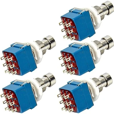 Image de Mintice™ 5 X 3PDT 9 Pins Boîte stomp guitare Pédale d&#039;effet interrupteur au pied Vrai dérivation métal bleu