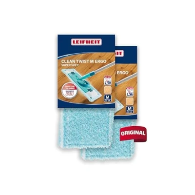 Image de Leifheit Lot de 2 housses lave sol Clean Twist M Ergo super soft, housse rechange fibres spéciales, idéale pour sols fragiles &amp; parquets, balai nettoyante avec absorption d’eau minimale