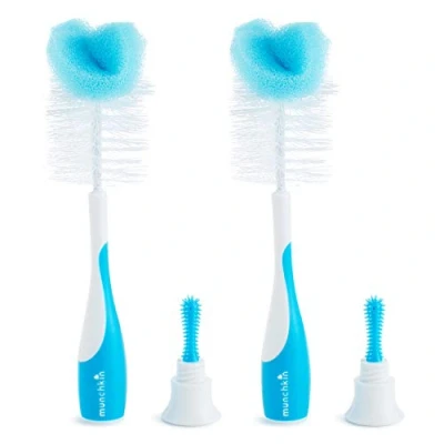 Image de Munchkin Goupillon Biberon, Lave Biberon 2 en 1 avec Éponge et Écouvillon, Set Brosse Bouteille, Doux Réutilisable, à Tétine Intégrée, Lavable au Vaisselle, Lot de Bleu