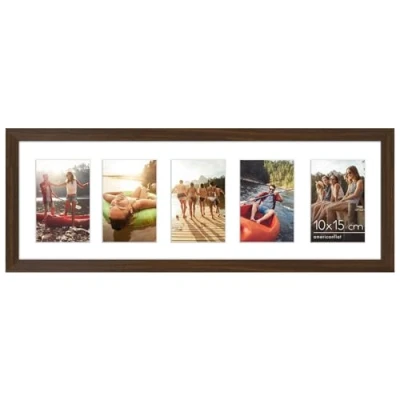 Image de Americanflat Cadre Photo Collage Noyer en MDF 20x60 cm Affiche Cinq Photos 10x15 Horizontale ou Verticale. Verre Résistant aux Chocs Matériel d&#039;Accrochage Inclus