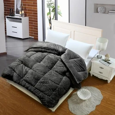 Image de SAMPUR Couette Coton Club Reversible : Velours cotelé et Tissu Soyeux Chaleur Douceur Idéale en Plaid (Gris, 140x200 cm)
