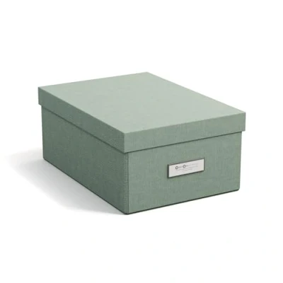 Image de Bigso Box of Sweden KARIN petite boîte de rangement avec couvercle organiseur solide en panneau fibres et papier aspect lin vert menthe