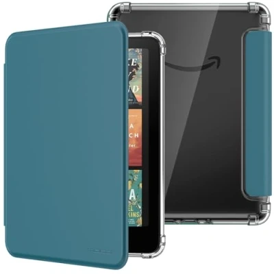 Image de MoKo Coque pour 7&quot; Kindle Paperwhite 12 Gén Modèle 2024 et Colorsoft Signature Edition 2024, Étui de Protection Ultra Clair en TPU Souple Transparent avec Auto Réveil/Sommeil, Bleu Vert