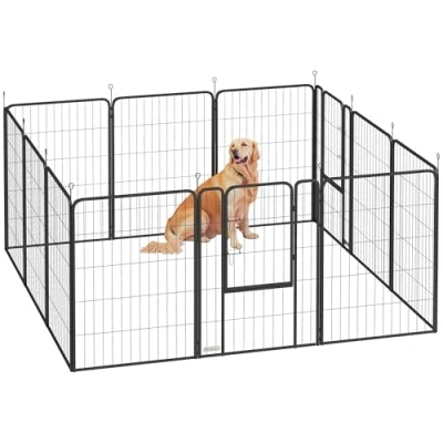 Image de PawHut Parc pour Chien, enclos Chien 12 Panneaux modulable et Pliable, Portable en Acier 100H cm avec Porte, clôture Chat, Chiot Petits Animaux, intérieur extérieur, Noir