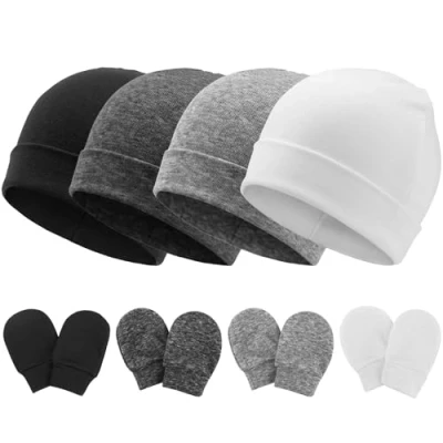 Image de DRESHOW Bonnets de Naissance et Moufles Protection Bébé Gants Bonnet Nouveau né Bambin Doux Mignon Tricoté Chapeau 0 6 Mois, Taille unique