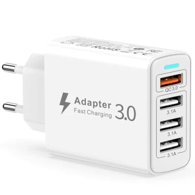 Image de Chargeur USB Multiple, Prise Multiple 4 Ports 33W Rapide QC3.0 Multi Adaptateur Secteur Telephone pour iPhone 14 13 12 11 XR X 8 7 6,iPad,Samsung S23 S22 S21