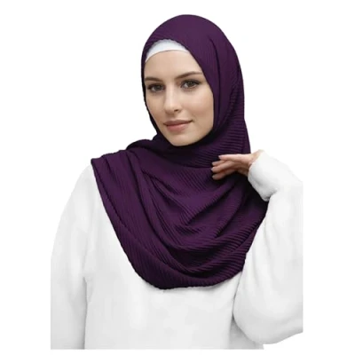 Image de Lina &amp; Lily Écharpe hijab pour femme musulmane, tissu en coton plissée et léger (Violet Foncé)