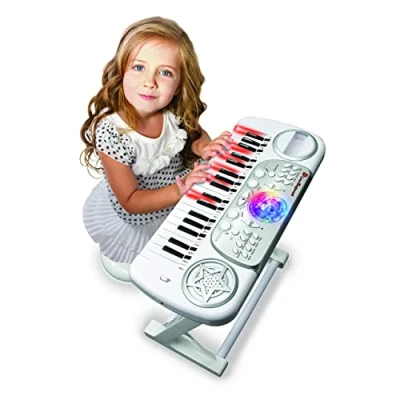 Image de DEQUBE Clavier électronique avec Tabouret, méthode d&#039;apprentissage Suivi Boule lumières Disco, Fonction d&#039;enregistrement et Lecture arrêt Automatique, 916D00041, Noir, mediano