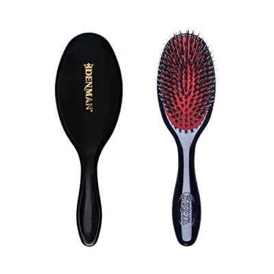 Image de Denman Cushion Hair Brush (Small) with Soft Nylon Quill Boar Bristles Porcupine Style for Grooming, Detangling, Straightening, Blowdrying and Refreshing Black, P081S