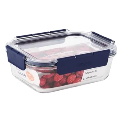 Image de Lock &amp; Boîte de conservation en verre avec couvercle plastique qualité supérieure, sans BPA, empilable, anti fuite, rectangulaire, 1 l