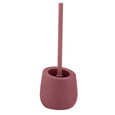 Image de WENKO Kit d&#039;accessoires pour WC Badi, Accessoires de Bain en céramique à Surface Mate, Brosse Noire INCL. avec tête Silicone d&#039;un Ø 7,5 cm, Anti adhésive, 13,5 x 38 Rose
