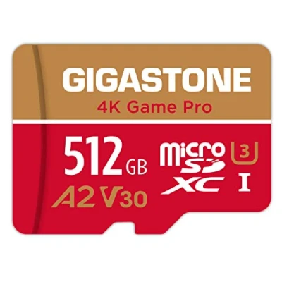 Image de Gigastone Carte Mémoire 512 Go 4K Game Pro Série Idéal pour Nintendo Switch, Haute Vitesse allant jusqu&#039;à 100 Mo/s. UHD Vidéos Console de Jeu, A2 U3 V30 Micro SDXC avec Adaptateur SD.