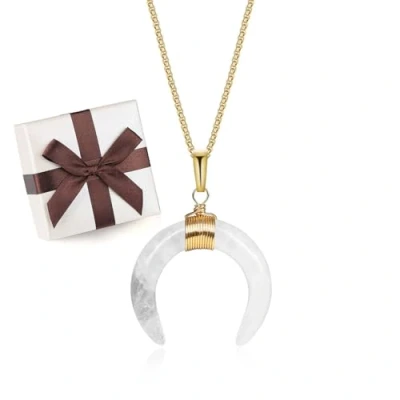 Image de COAI Collier Acier Inoxydable Pendentif Double Corne Pierres Véritables Cristal de Roche Femme