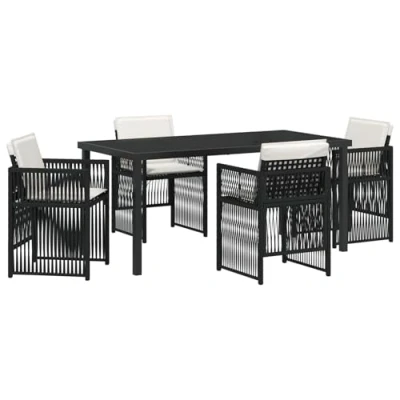 Image de Ensemble de salle à manger jardin vidaXL 5 pièces avec coussins en poly rotin noir 3380647
