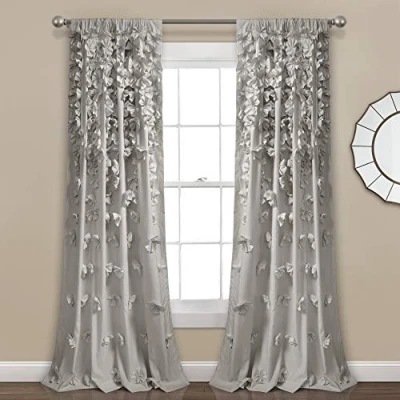Image de Lush Decor Riley Rideau de fenêtre Transparent à Volants texturés avec nœud pour Salon, Salle Manger, Chambre Coucher (Simple), 137,2 x 213,4 cm (l L), Gris Clair