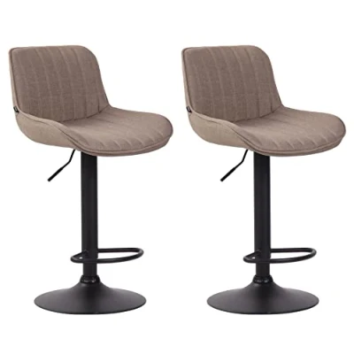 Image de CLP Lot De 2 Tabourets Bar Lentini en Tissu I Chaise Haute Bistrot avec Repose Pieds Hauteur Réglable Pivotant, Couleur:Taupe, Couleur du Cadre:Noir