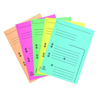 Image de Exacompta Réf. 334000E Paquet de 25 chemises rigides imprimées avec 2 rabats SUPER 210 g/m² couleurs pastel certifiées PEFC™ dimensions 24x32cm pour documents format A4 5 assorties