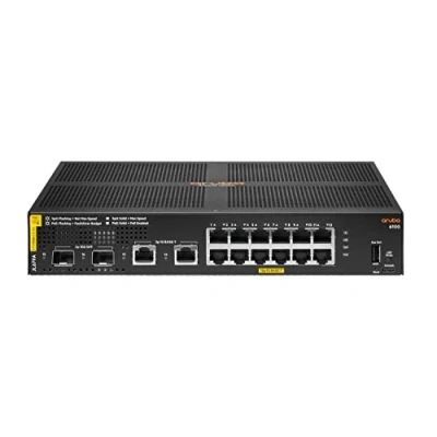 Image de Hewlett Packard Enterprise Aruba 6100 12G Class4 PoE 2G/2SFP+ 139W Géré L3 Gigabit Ethernet (10/100/1000) Connexion Ethernet, supportant l&#039;alimentation Via ce Port (PoE) 1U Noir