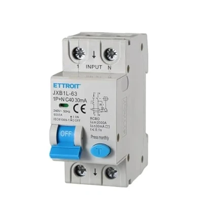Image de Interrupteur magnétothermique différentiel, 1P+N 6KA 220V, occupe 2 modules DIN, RCBO 30mA C40 40A