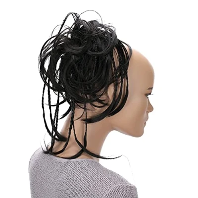 Image de CAISHA XXL Cheveux Cravate Chignons Coiffures De Mariée Volumineux Chignon Désordonné Ondulé Brun Noir G17D