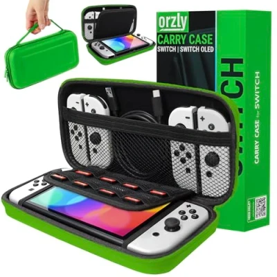 Image de Orzly Etui Rigide en EVA pour Nintendo Switch &amp; OLED Console Housse de Rangement Zippée Matériau Durable Anti Choc la et Ses Accessoires Blanc Rouge