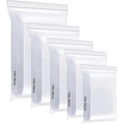 Image de Paquet de 1000 sachets en polyéthylène avec fermeture à pression indéchirables &amp; transparents petits grands (1000 x)