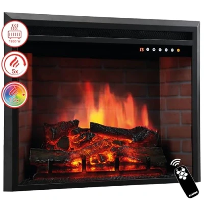 Image de KAMINIO Cheminée Electrique LUCA encastrable avec Chauffage, Effet de Flamme 3D, 12 Couleurs Flammes, télécommande (23 Pouces)