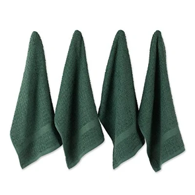 Image de DII Basic Terry Collection Lot de 4 torchons gaufrés, 38,1 x 66 cm, Vert foncé uni