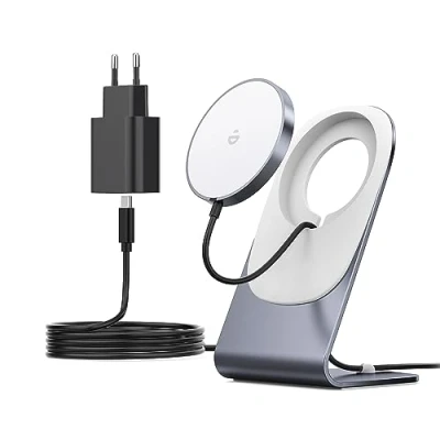 Image de Chargeur Mag Safe, à Induction, Station de Charge inductive, sans Fil avec iPhone, magnétique Compatible pour iPhone 15/14/13 Gris