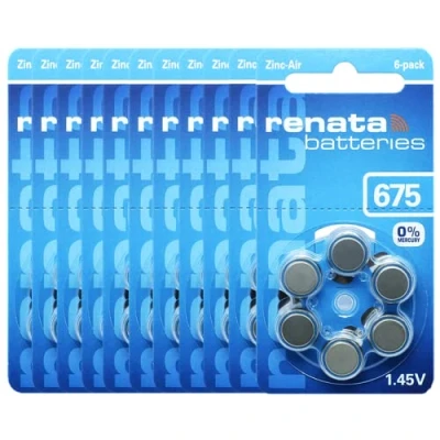 Image de Renata ZA675.DP6 Lot de 60 Piles pour appareils auditifs Taille 675 10 x 6 PR44 Bleu 1,45 V
