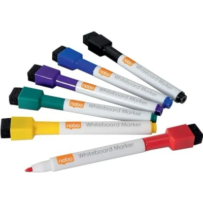 Image de Nobo, Mini marqueurs effaçables à sec pour tableau blanc, pointe fine, coloris Assortis, pack de 6, 1903792