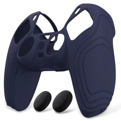 Image de eXtremeRate PlayVital Housse en Silicone pour ps5 Manette,Coque Poignée de Protection Antidérapante avec Capuchon Joystick Bleu(Édition Samouraï)