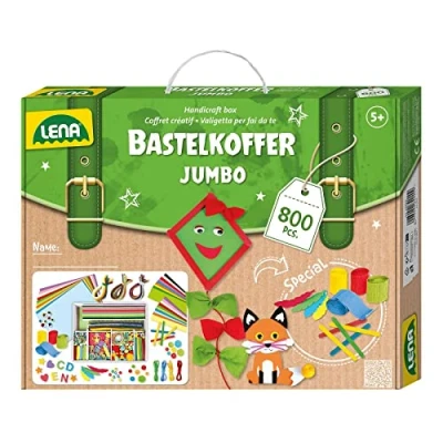 Image de Lena 42629 Coffret Jumbo Comprenant Divers matériaux pour l&#039;artisanat, avec du Caoutchouc, Papier coloré, des Perles, Pompons, Rubans, Boutons, Yeux écarquillés, à partir de 5 Ans