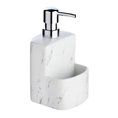 Image de WENKO distributeur liquide vaisselle, vaisselle porte éponge, de savon pour cuisine et salle bain, Festival, effet marbre, capacité 380 ml, 10x18x10 cm