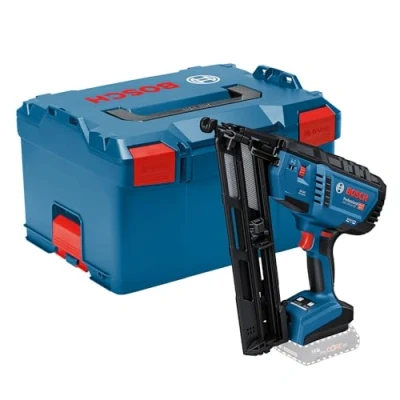 Image de Bosch Professional 18V System cloueur à bois sans fil GNH 64 MD (modes coup par coup/rafale, clous utilisables : 32 mm, 16 ga (1,6 mm), inclinaison du chargeur 20, batterie, L BOXX)